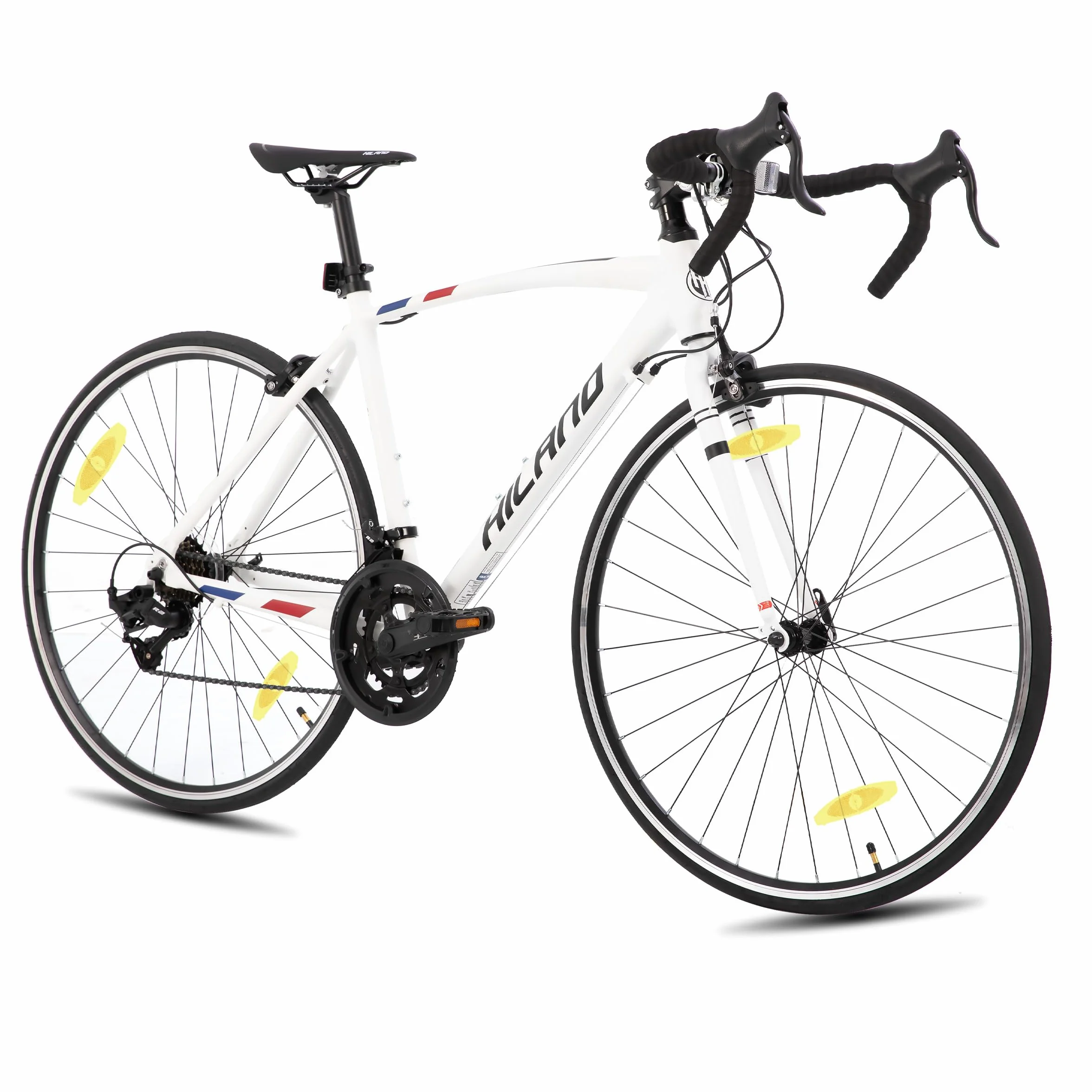 HILAND Bicicletta a pendolo ibrida da da 28 pollici, telaio in alluminio 700c bici da strada, per uomini e donne, 14 velocità, per adulti, telaio da 490/530/570 mm, Bianco/Nero