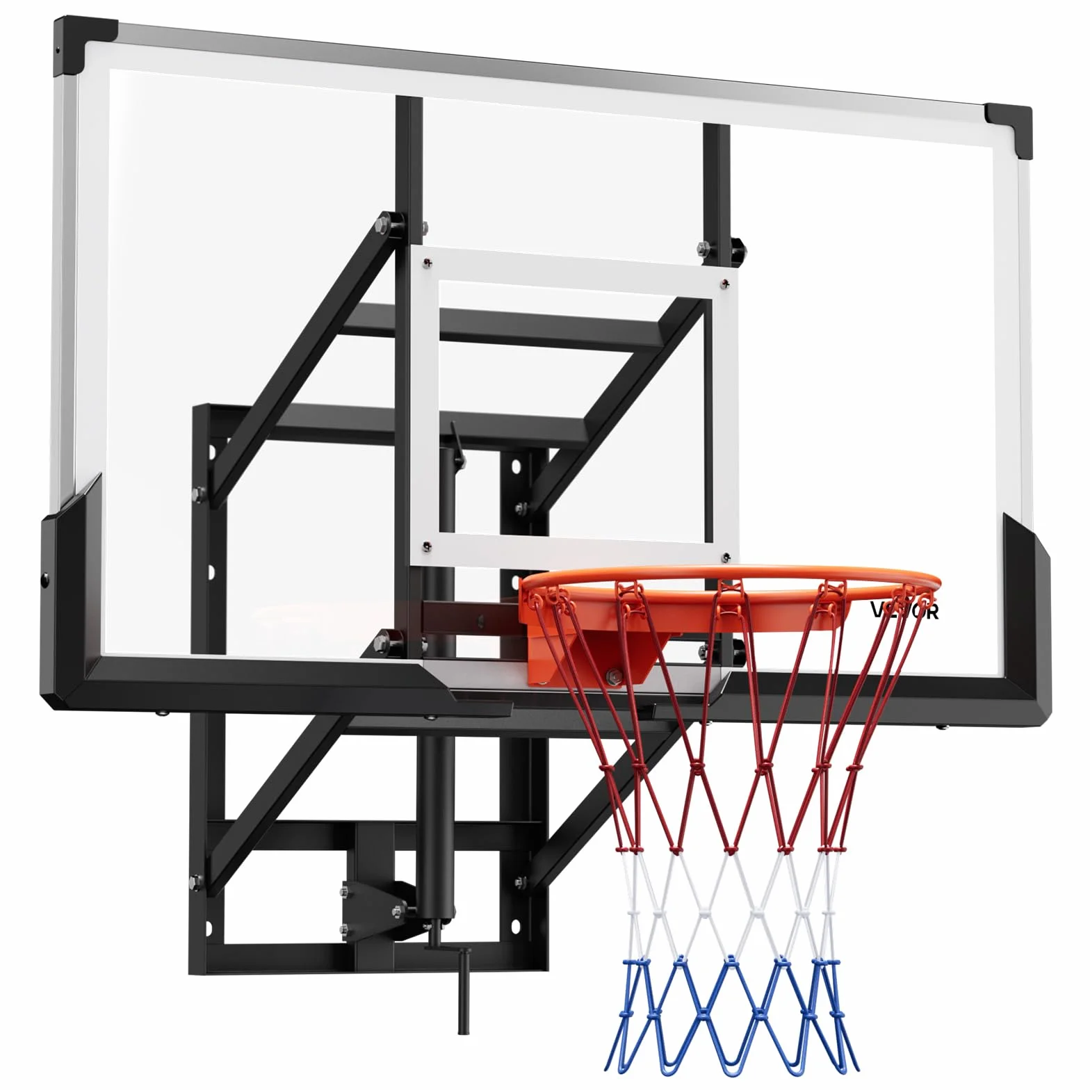 VEVOR Canestro da Basket a Parete con Tabellone in PC da 1371,6 mm e Tabellone con Spessore di 2 mm, Rete in Misto Nylon Spesso, Canestro da Basket Peso di 33,6 kg per Gioco Professionale