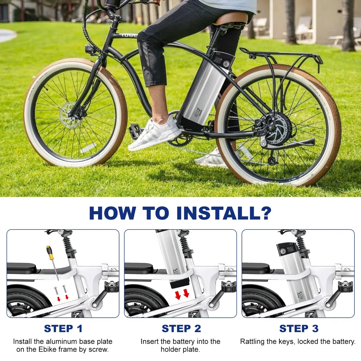 Batteria per Bici Elettrica con Caricabatteria - 36V 10Ah Batteria Ebike Pieghevoli Rimovibile al Litio Ricambio Pedelec Batterie 2 Pin con Maniglia Portatile