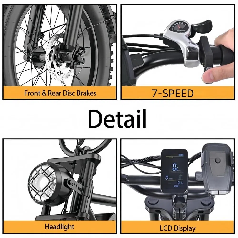 BK20 Bicicletta elettrica per adulti, 48V 20Ah, batteria rimovibile, autonomia 60-100 km, bicicletta elettrica 20 pollici, per tutti i terreni, doppia sospensione, 7 marce, doppio freno a disco