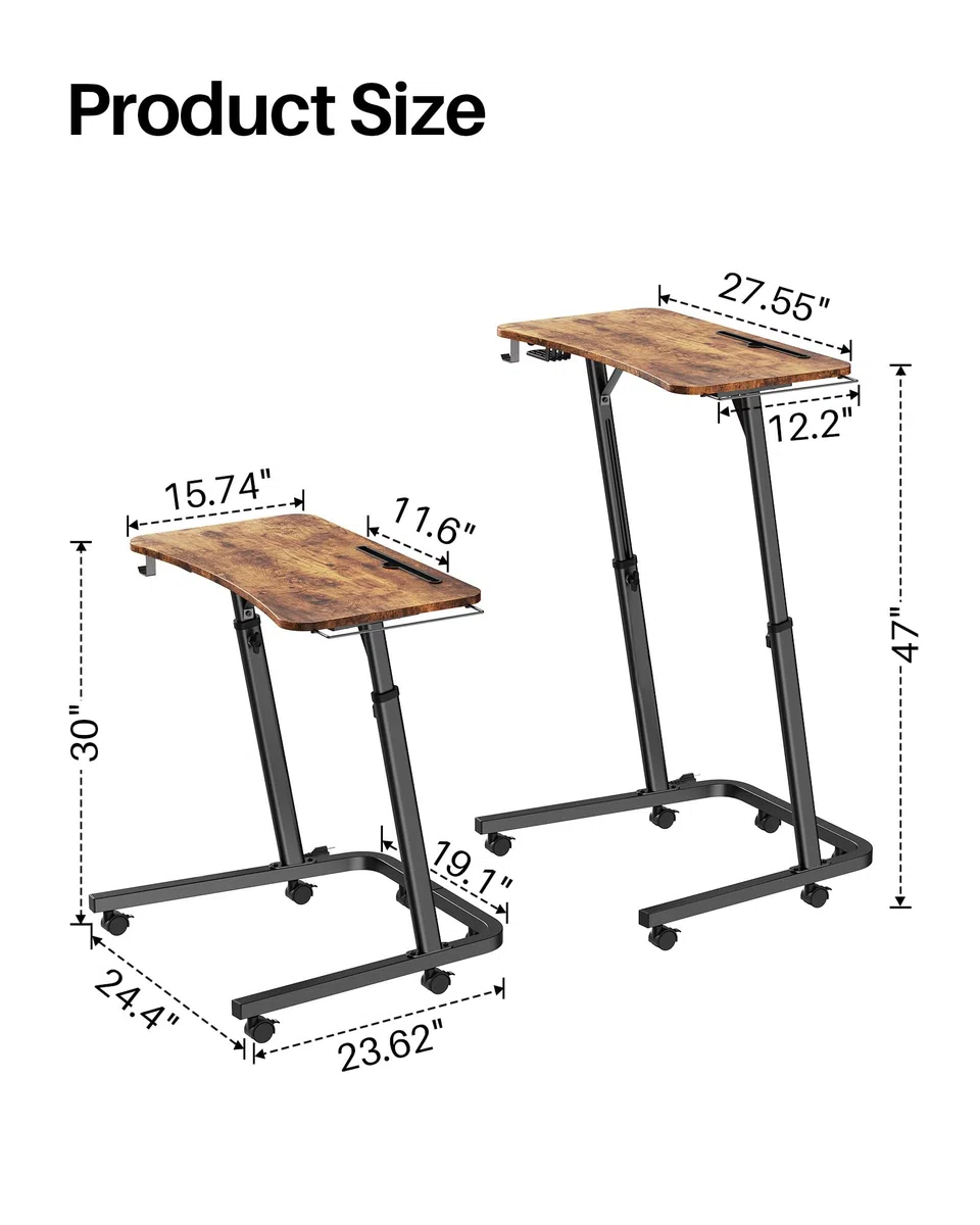 Tavolo da allenamento a rulli per bicicletta con regolazione in altezza e ruote, comodino e tavolo per computer portatile, regolabile in altezza, per uso interno e tapis roulant con portabibite e