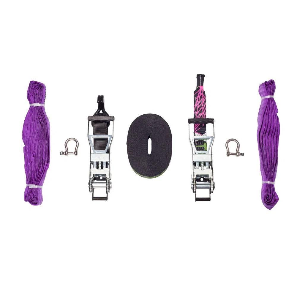 Kit Trick Line - Fettuccia da 30 mt con due cricchetti, proteggi albero, sling 1T 3M, sling 1T 2M, due grilli 1,5T 12 mm e sling bag - Per esperti