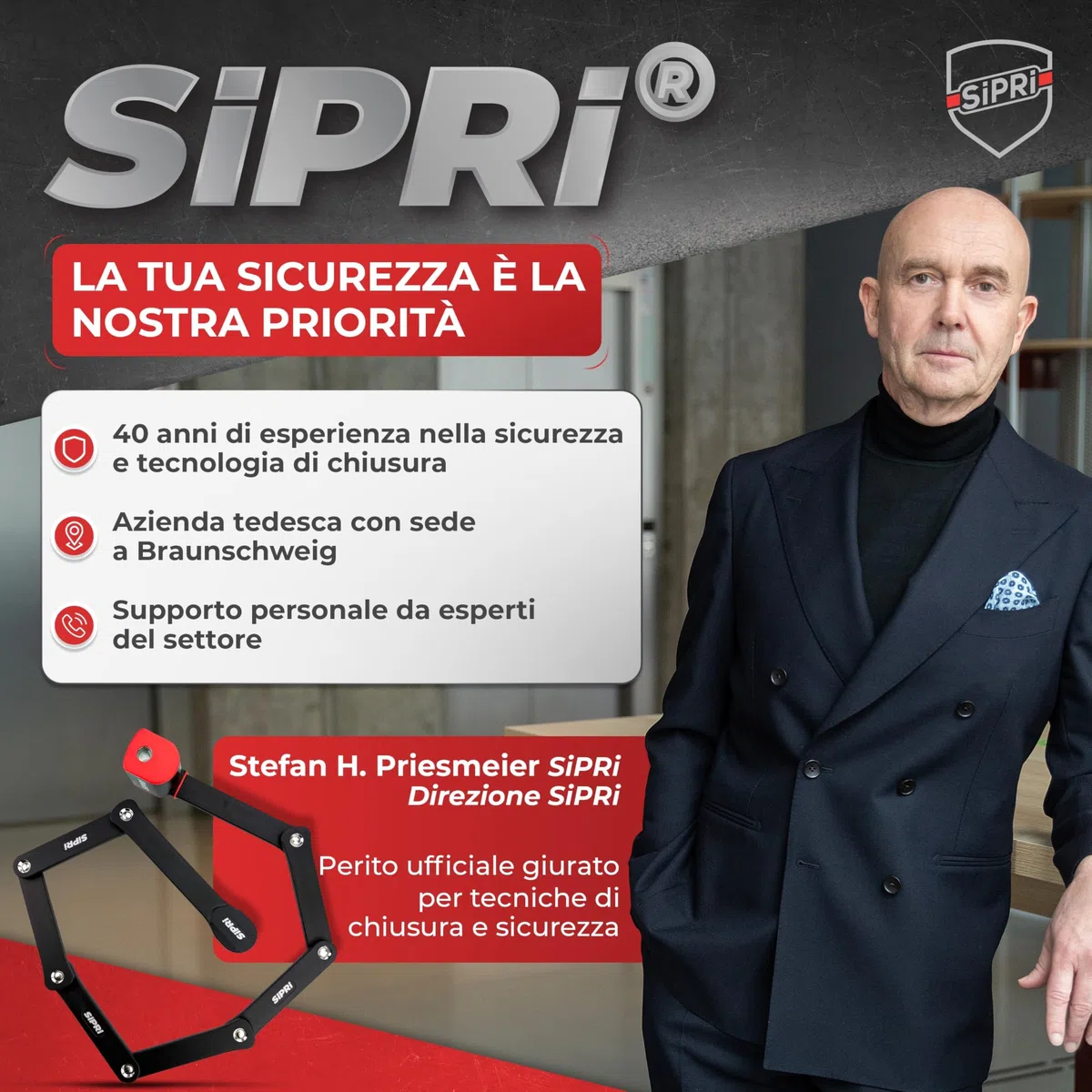 SIPRI Lucchetto pieghevole per bicicletta con allarme, 120 dB, pieghevole, ad alta sicurezza, per e-bike, scooter e moto, in acciaio da 8 mm, 116 cm, resistente alle intemperie, robusto lucchetto con