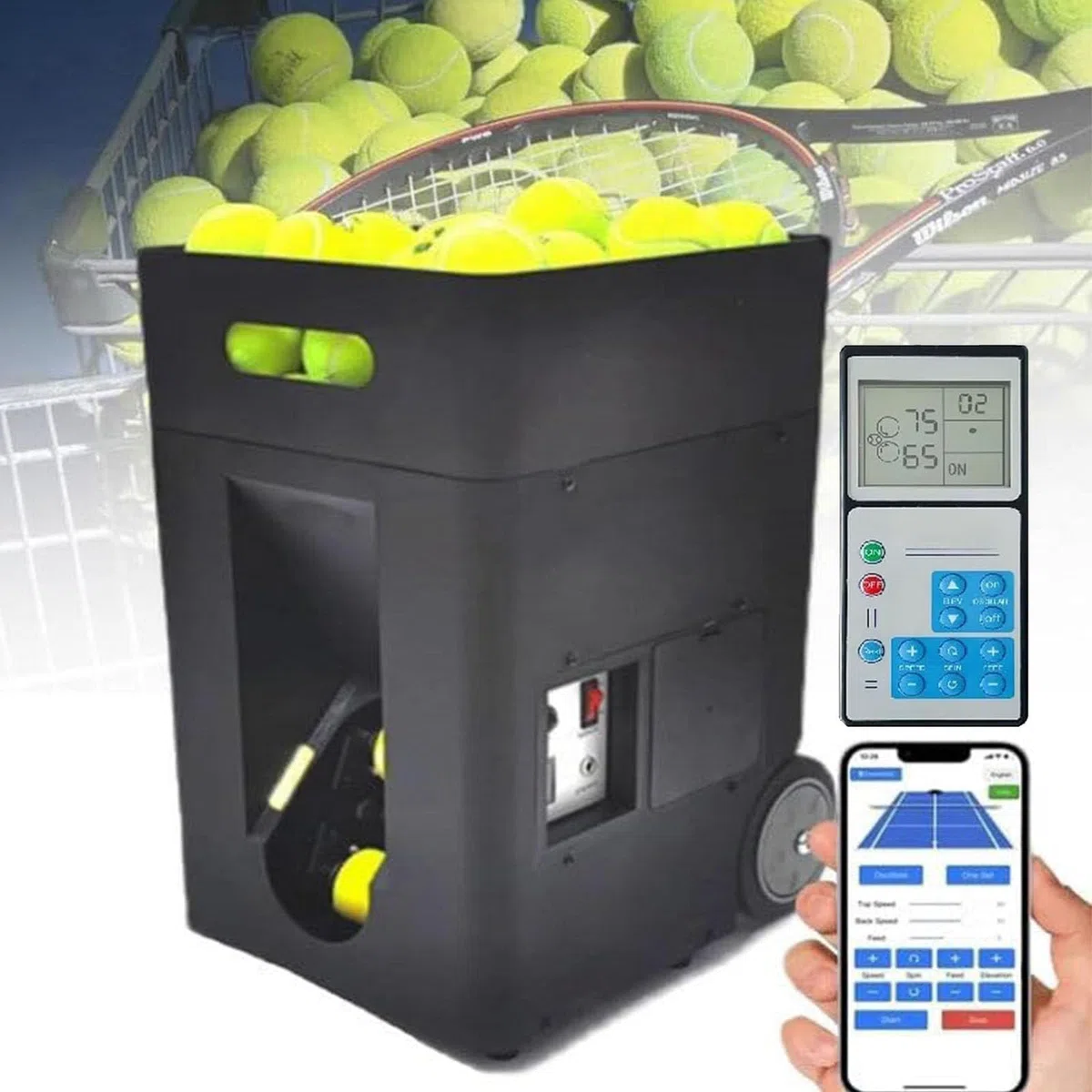 Macchina Lanciapalle Tennis Portatile, Lanciapalle Tennis Automatico, Tirante Regolabile A Tre Posizioni, Controllo A Doppia Modalità, Esercizi Pre-Programmati E Personalizzati