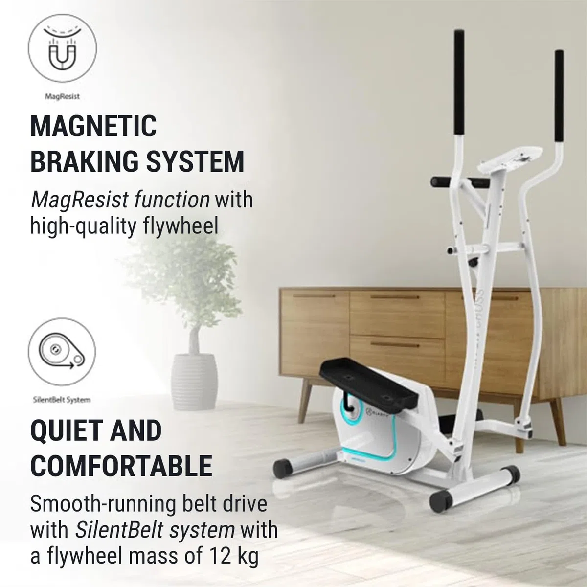 KLAR FIT Myon Cross - Ellittica, Cyclette, Ellittica da Casa Pieghevole, Telaio Certificato, Volano 12 kg, Frenata Magnetica, Supporto Tablet, Trasmissione a Cinghia, Sensore Impulsi