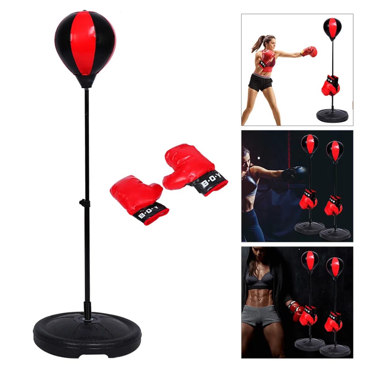 Set da Boxe Con Punching Ball, Supporto Regolabile 75-105 cm, Guantoni, Pompa - Sport e Allenamento di Combattimento