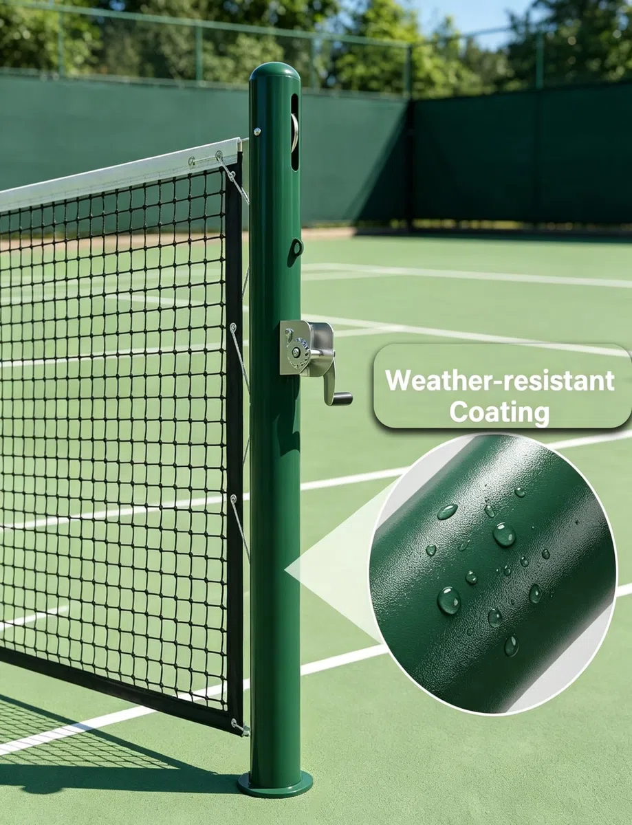 Rete da tennis permanente da 106,7 cm, pali da tennis in acciaio con maniche a terra, kit per pali fissi per cortile e campi scolastici