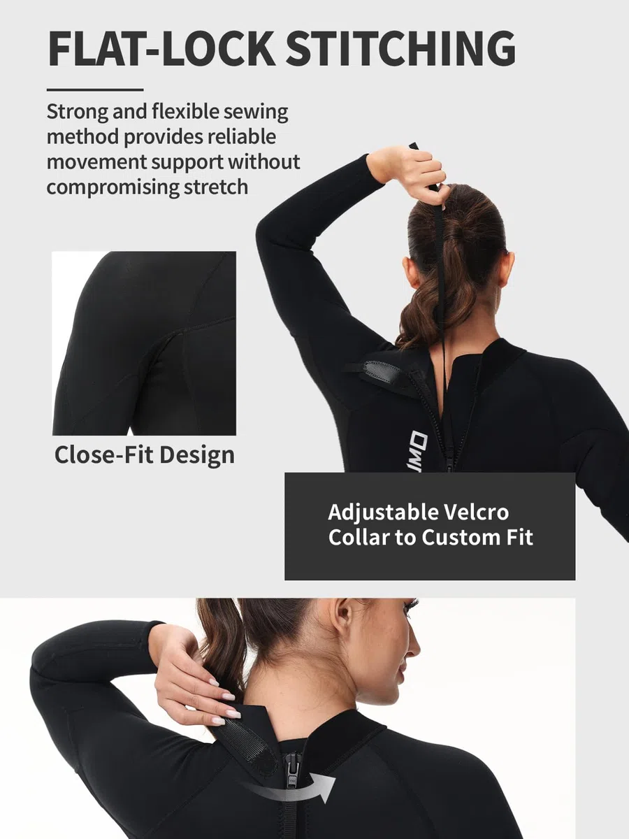Owntop Muta da uomo e donna, in neoprene da 3/2 mm, con cerniera posteriore, per immersioni in acqua fredda, surf
