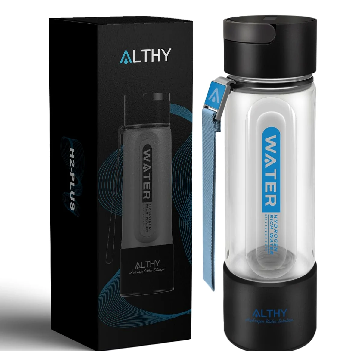 ALTHY Borraccia Acqua Idrogenata, Tecnologia SPE PEM Ionizzatore Generatore Di Acqua Idrogenata, Capacità Da 420 ml, Con Adattatore Per Inalatore, Batteria ad alta capacità, Elettrolizzato 40 volte