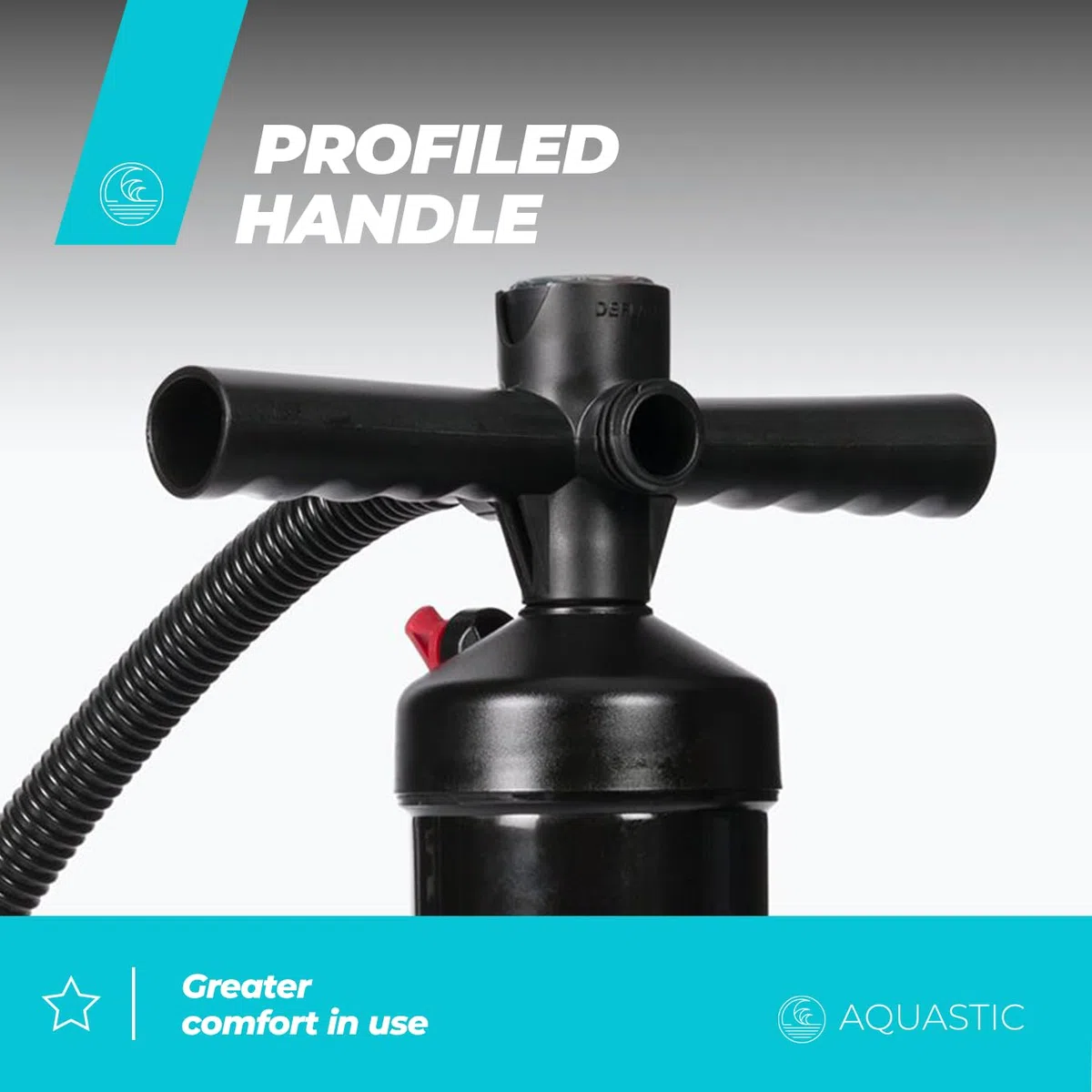 AQUASTIC Pompa a mano per kayak con manometro integrato Pressione 14,5 PSI / 1 bar Due Vani con capacità 3 litri Tubo lungo 125 cm Nero AQS-KPU001