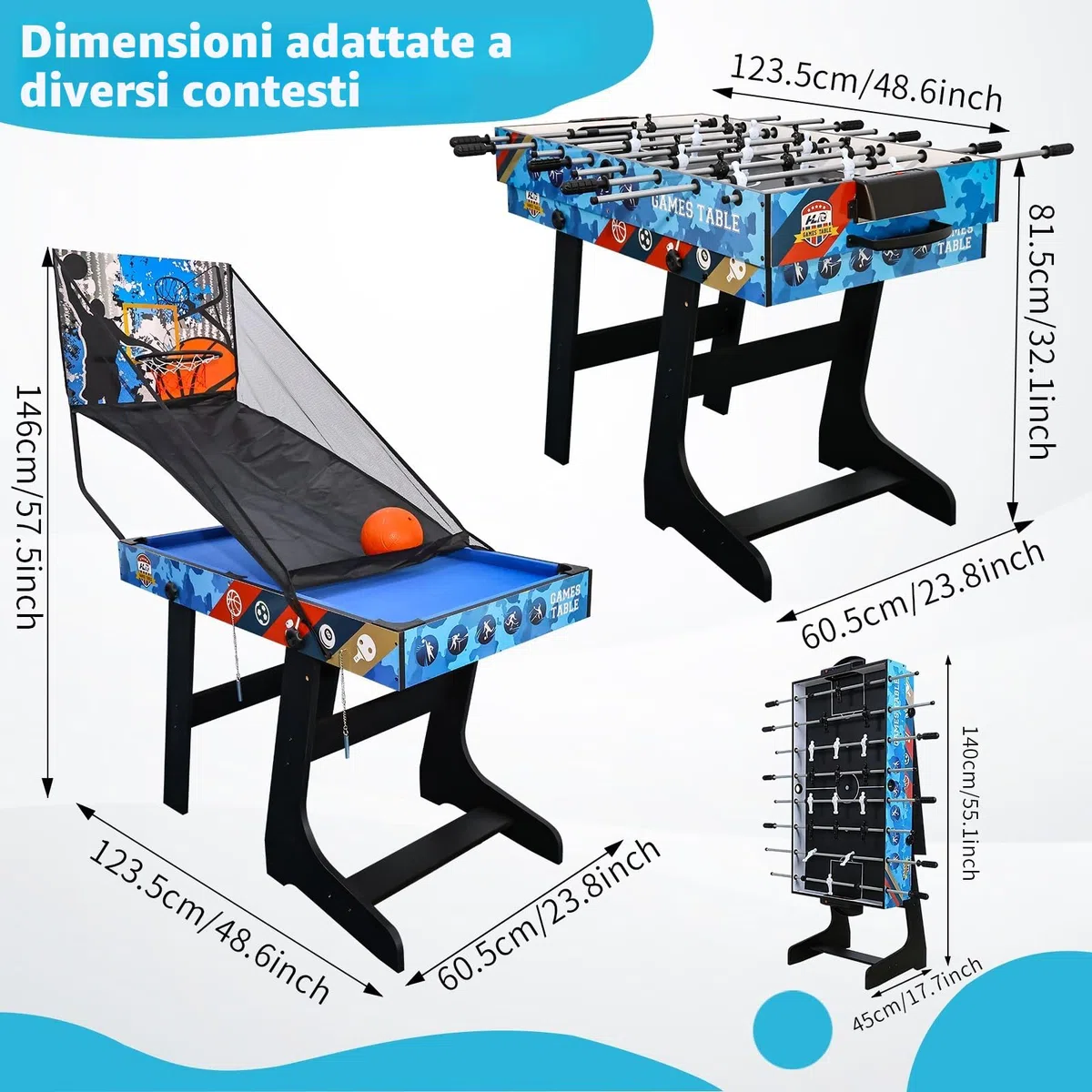 Set da tavolo multi-gioco 5 in 1 per bambini, ping-pong, biliardo, biliardino, hockey su scivolo, tiro al basket interattivo genitore-figlio regalo perfetto per i bambini (lunghezza 1,2 m)