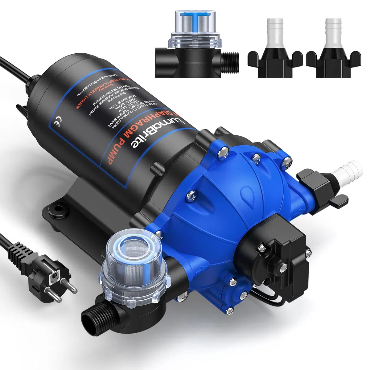 Pompa ad acqua compressa autoadescante AC 220 V, 4,5 GPM 70 PSI, pompa a membrana con pressostato per roulotte per il sistema idrico domestico, irrigazione