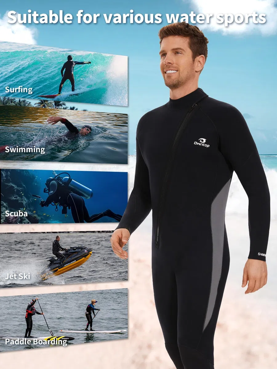 Owntop 5mm Mute per Uomo Donna - Adulti Muta da Sub in Neoprene, Mute con Cerniera Frontale a Tutta Lunghezza, Pelle da Immersione Flessibile Ultra Calda per Immersioni Surf in Acque Fredde