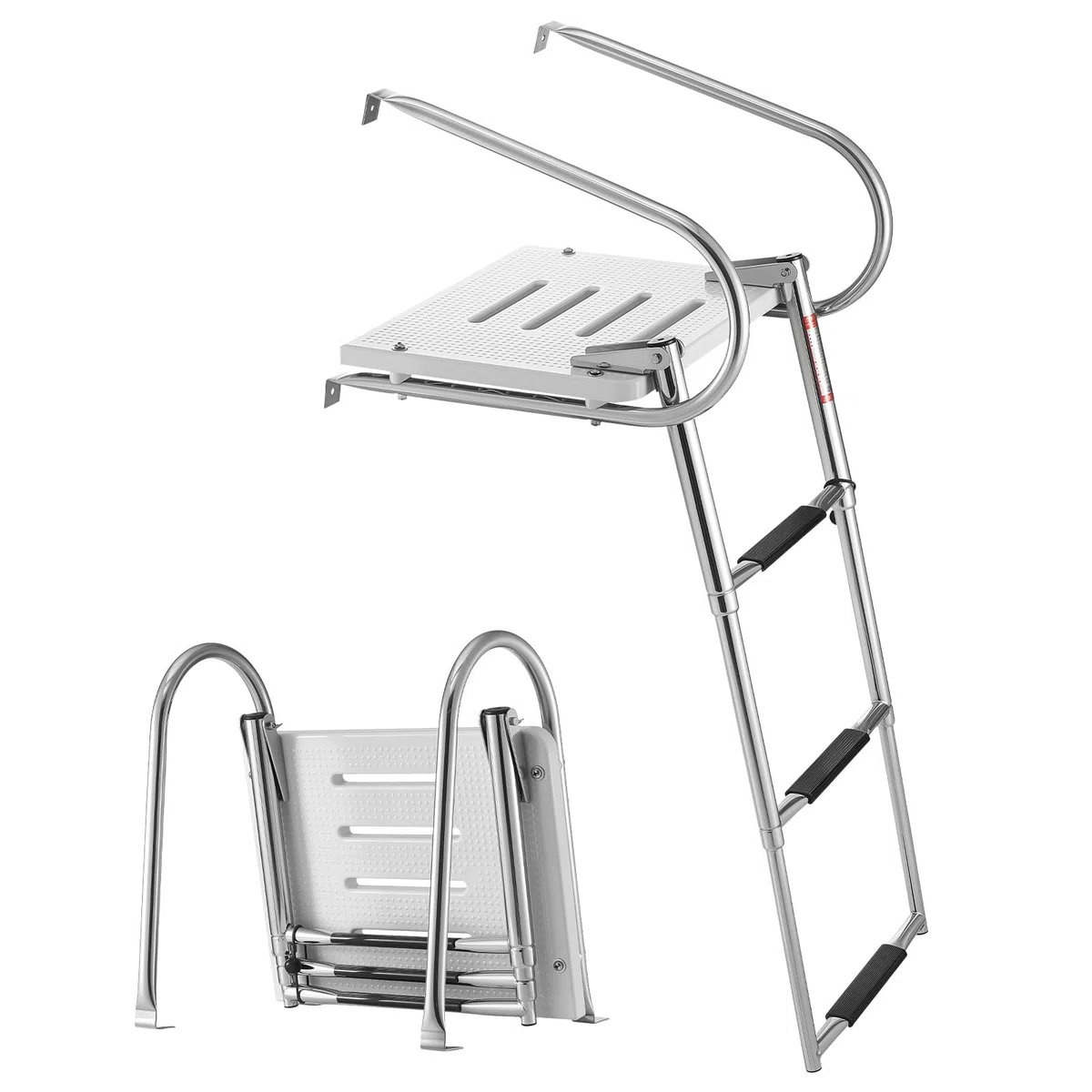 VEVOR Scaletta per Barca in Acciaio Inox, Scaletta Telescopica Pieghevole a 3 Gradini, con Piattaforma e Corrimano, Portata Fino a 181 kg, Gradini Ampi e Antiscivolo, per Fuoribordo, Yacht e Pontoni
