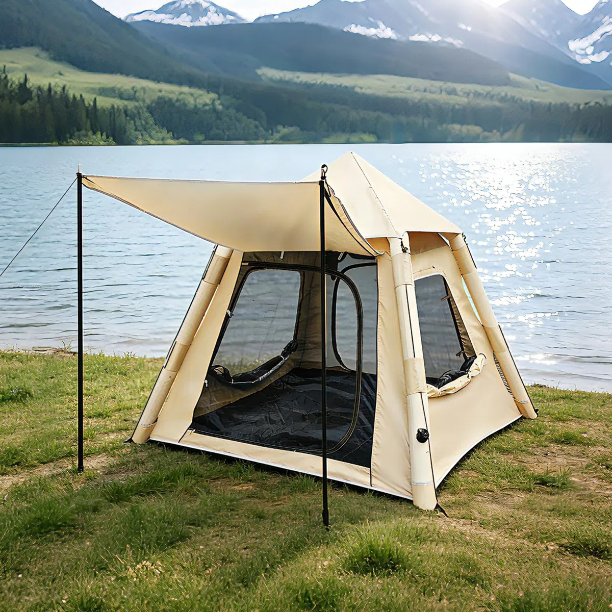 Tenda Gonfiabile da Campeggio 2 Posti 4 Stagioni – Tenda Campeggio Gonfiabile con Pompa, 90 secondi Montaggio Rapido, Impermeabile Antivento, Tenda per Famiglia Festival, Attività all'aperto, Trekking