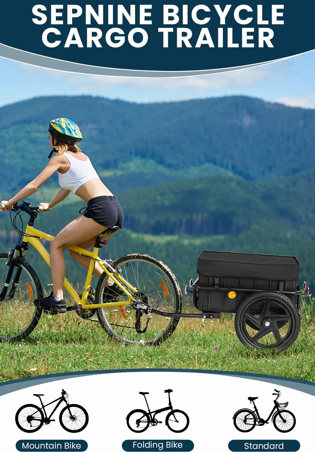 SEPNINE 2 in 1 Rimorchio per biciclette, Rimorchio per carico, Carrello a mano con manico di spinta, Telaio in ferro, Pneumatici da 40 cm, Capacità di carico di 40 kg