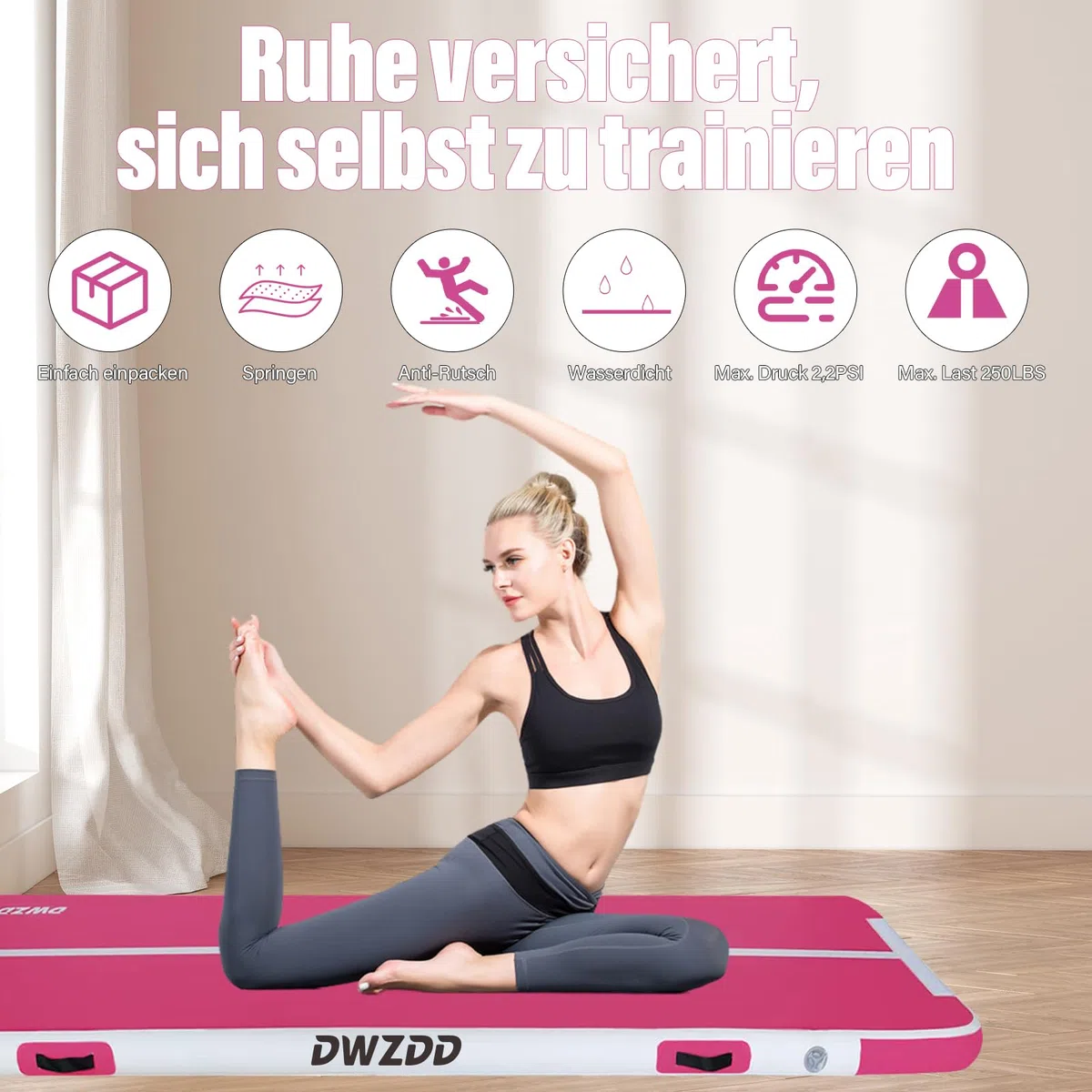 Dwzdd Ginnastica Air Matte Track, 3 m/4 m/5 m/6 m Tappetino di Ginnastica per Bambini, Tappetino di Ginnastica Gonfiabile Tumble Track per Casa/Palestra/Allenamento/Cheerleading/Wasse