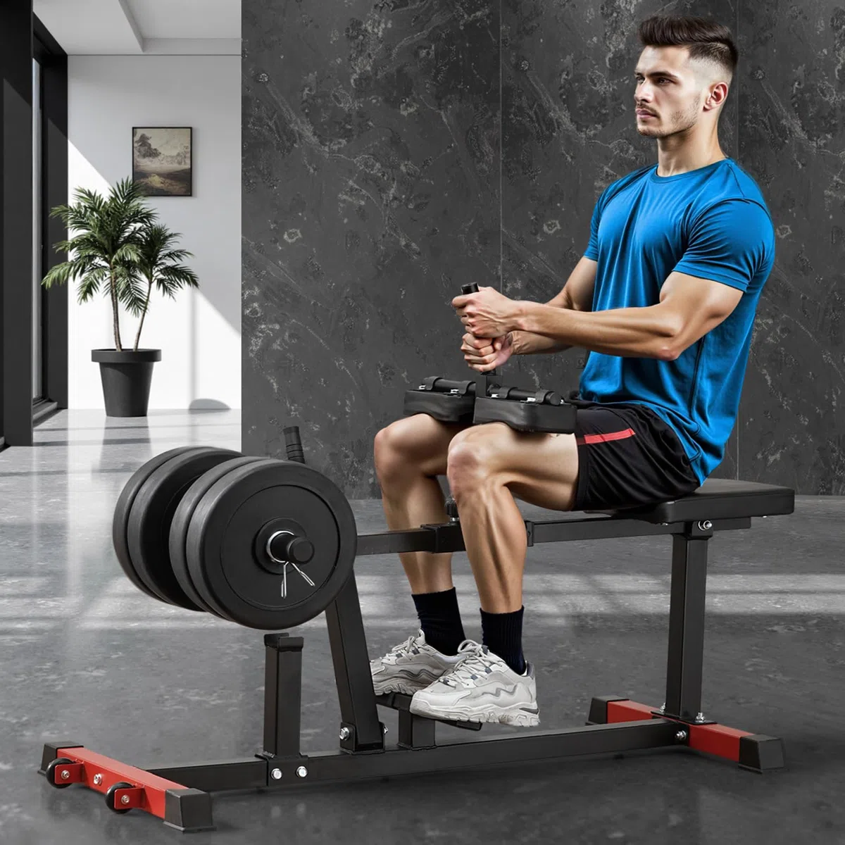 VEVOR Macchina per Polpacci da Seduti, Macchina Esercizio per Gambe per Sollevamento 199,5 kg, Regolazione Altezza Maniglia 5 Livelli, per Allenamento Polpacci, Piastre di Peso 50 mm