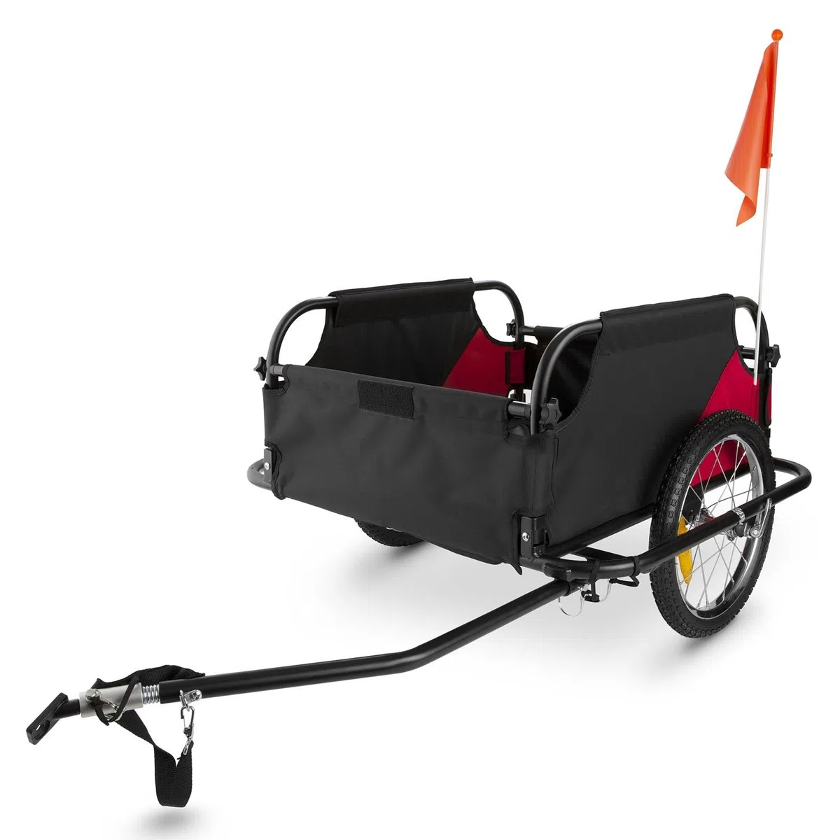 Duramaxx Mountee - Rimorchio Bici, Cargo Bike, Carrello Bici 130 L, 60kg, Camera d'Aria con Valvola Automatica, Copertura in Nylon, Pneumatico da 16", Raggi in Acciaio, Pieghevole, Rosso