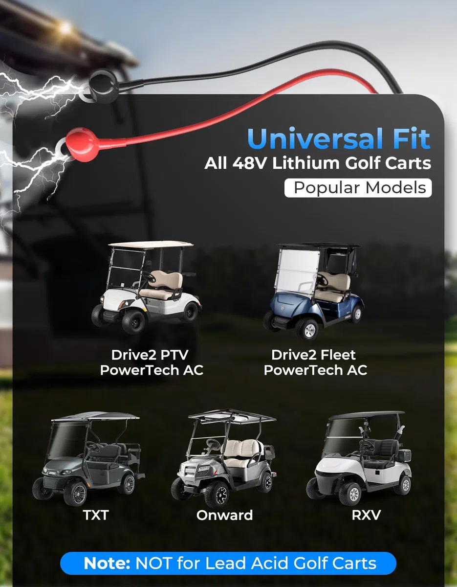 KEMIMOTO Caricatore universale per carrello da golf da 48 V, batteria al litio da 15 A, 51,2 V-58,4 V, Lifepo4, caricabatterie da golf cart da 48 Volt, protezione da sovraccarico, completo in 4-6 ore