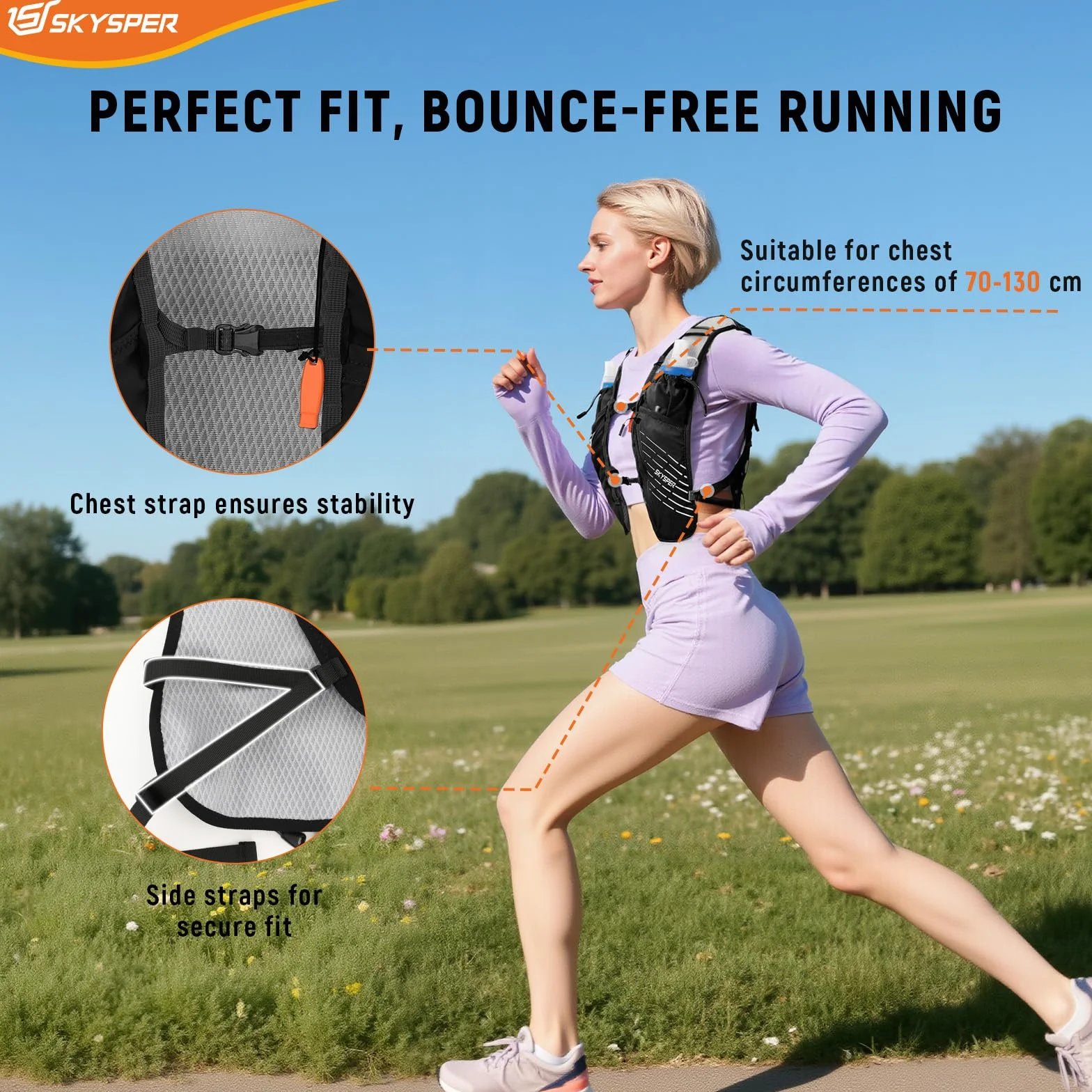 SKYSPER Zaino Idratazione 12L, Gilet Zaino Trail Running con 2 Borraccie Morbide 500ml Zaino da Corsa per Maratona Jogging Escursione Uomo Donna