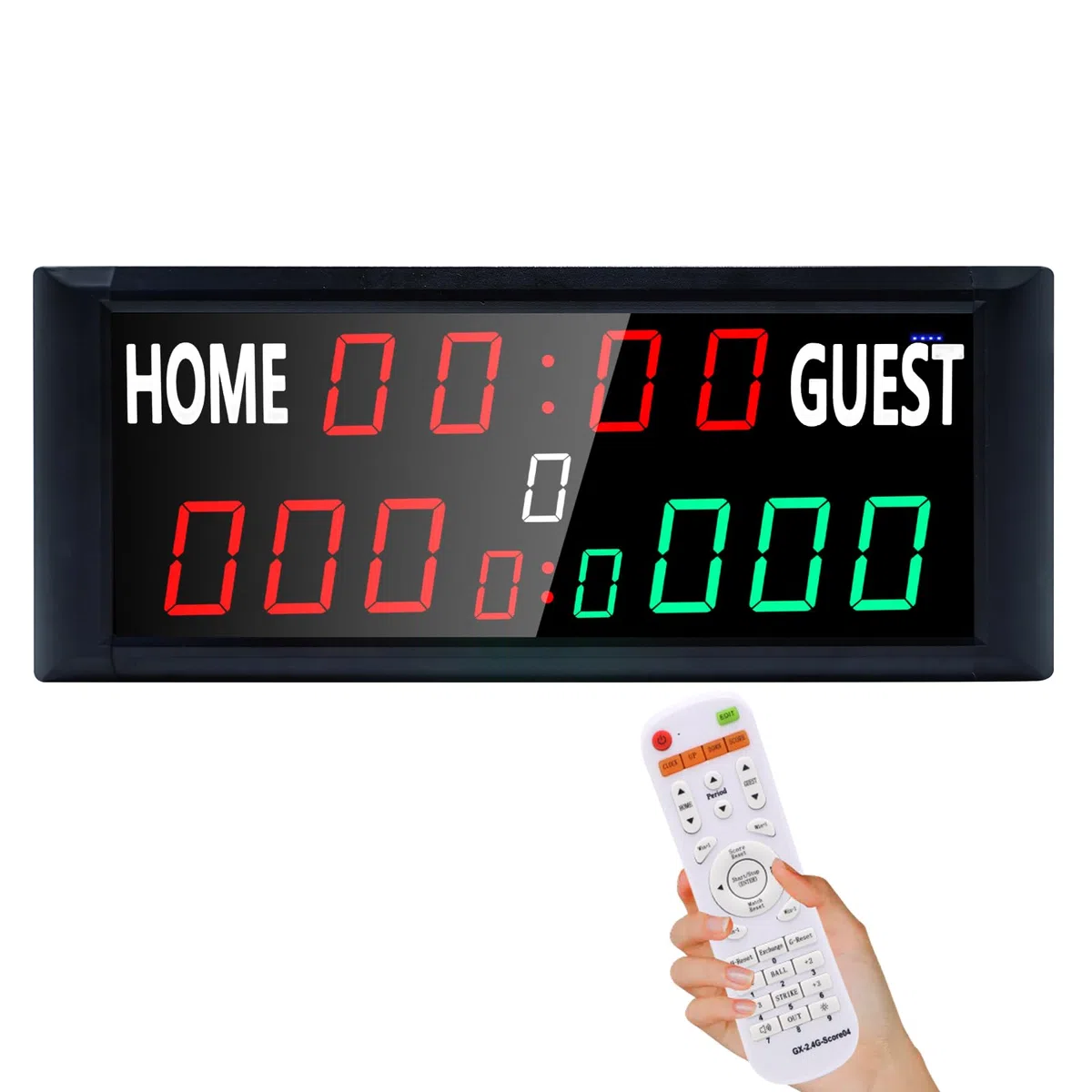 Tabellone Segnapunti Elettronico Portatile, 39,4*4*15,8cm, 13 Cifre per Basket con Orologio, Gioco Tennis con Conto Alla Rovescia/Crescente, LED Scoreboard per Pallavolo, Cornhole, Badminton