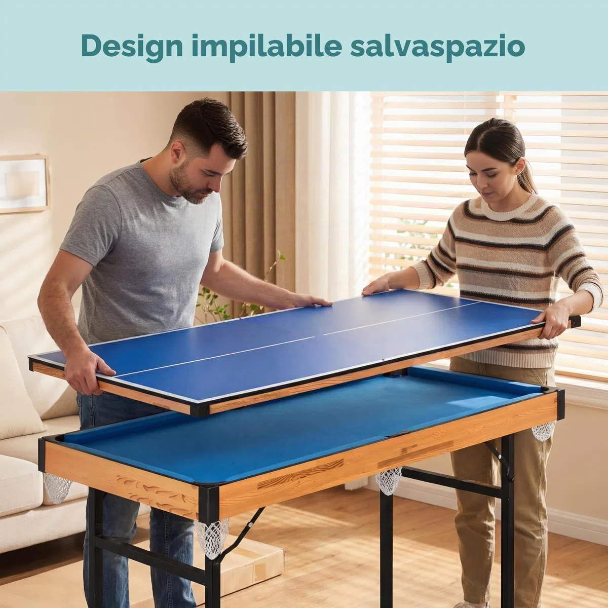 SereneLife Tavolo da Gioco 2 in 1 con Calcio Balilla Professionale Hockey ad Aria Calcio Balilla con Palline, Mazze e Dischetti per Casa