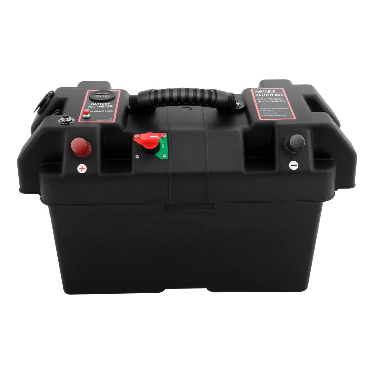 Scatola per batteria, motore elettrico multifunzione, gonfiabile, per esterni, con 2 porte USB, indicatore di tensione LED, protezione da sovraccarico per campeggio, auto, barca (nero)