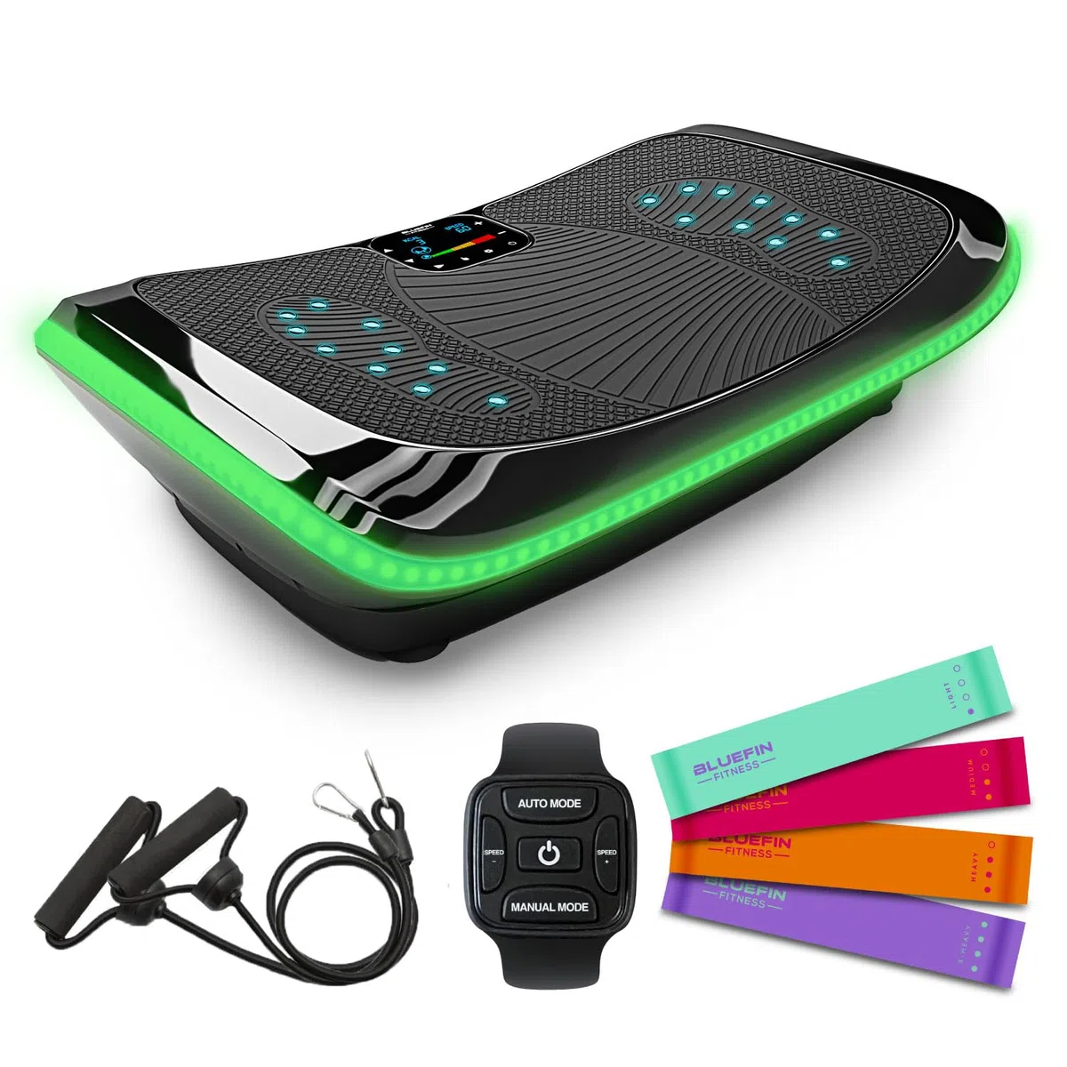 Bluefin Fitness Pedana Vibrante e Oscillante con Motore 4D | Potente e Facile da Usare | Con Massaggio Magnetico | Confortevole Superficie Curva | 3 Motori Silenziosi