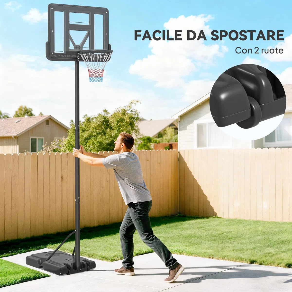 SPORTNOW Canestro Basket ad Altezza Regolabile per Giardino e Piscina con Base Riempibile e Spazio per Palla, in Acciaio, Plastica e HDPE, 110x75x195-370 cm, Nero