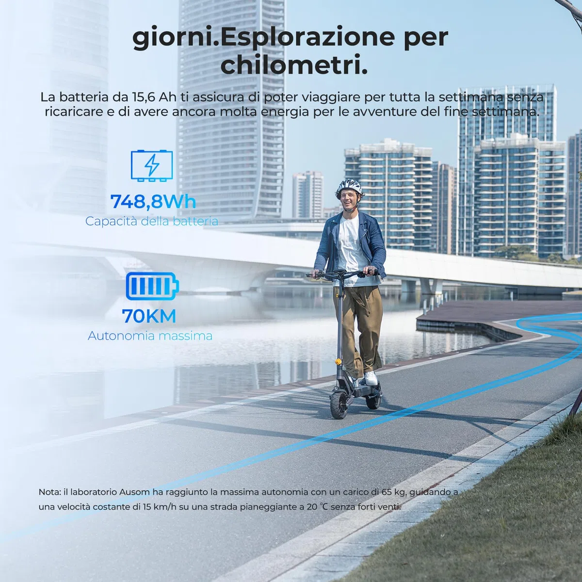 Monopattino Elettrico Ausom L1/L2 da 10 pollici, batteria da 48 V e 15,6 Ah, autonomia di 70 km, protezione antifurto NFC - Perfetto per avventure e spostamenti in città