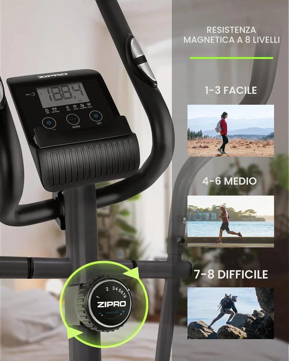Zipro Crosstrainer Shox, Ellittico fino a 120 kg, Attrezzo cardio per la casa, Macchina da allenamento cardio, Ellittica, Cyclette, 8 livelli di resistenza