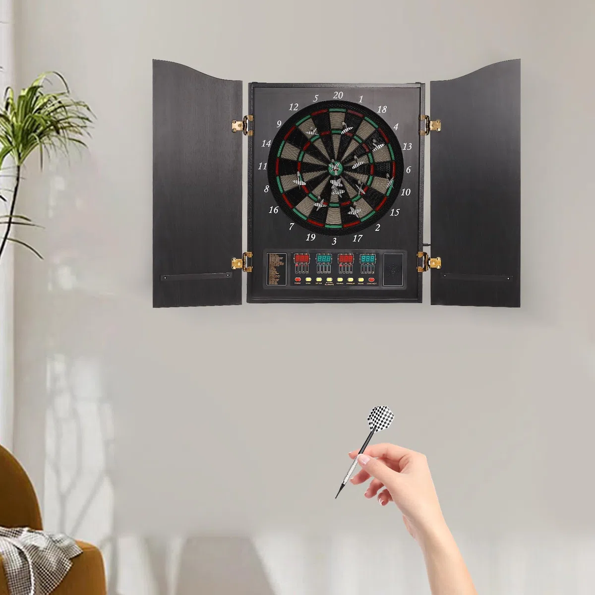 Set di bersaglio elettronico per freccette, professionale, con 4 display a LED e 12 freccette, 27 categorie di gioco da 1 a 16 giocatori