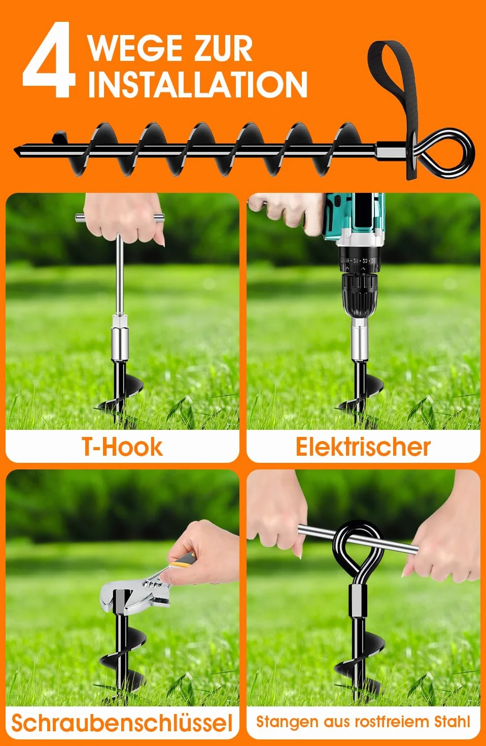Ancoraggio a terra 8 Set con cinghie - vite intera e grande Trampolino Trampolino Ancoraggio a terra Set per un fissaggio sicuro nel terreno, per fissare il trampolino, la tettoia, l'altalena ecc