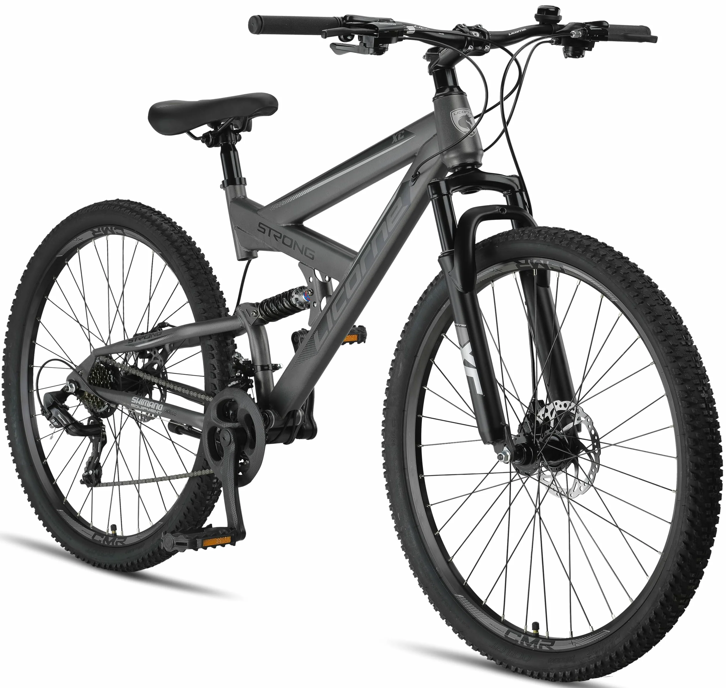 Licorne Bike - Premium Mountain Bike Strong 2D da 26, 27,5 e 29 pollici, bicicletta con freni a disco anteriori e posteriori, cambio a 21 marce, a sospensione completa
