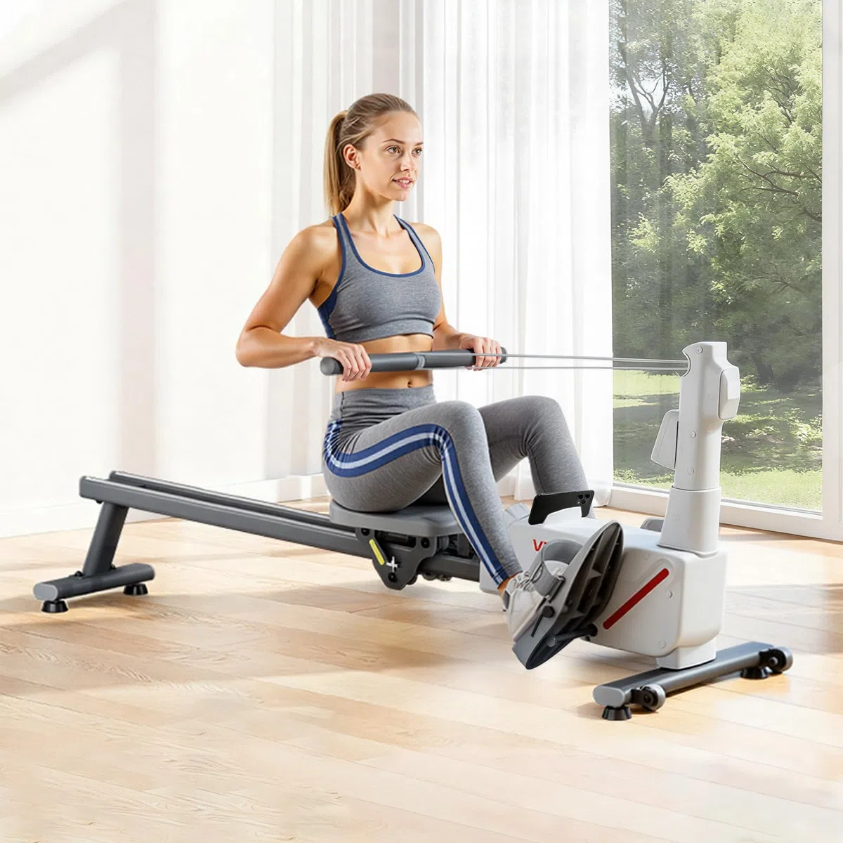 VEVOR Vogatore Magnetico Regolabile a 16 Livelli Vogatore Pieghevole per Casa Capacità di Peso da 158 kg per Allenamento Fisico Fitness, Compatibile con APP Bluetooth e Monitor LCD da Palestra