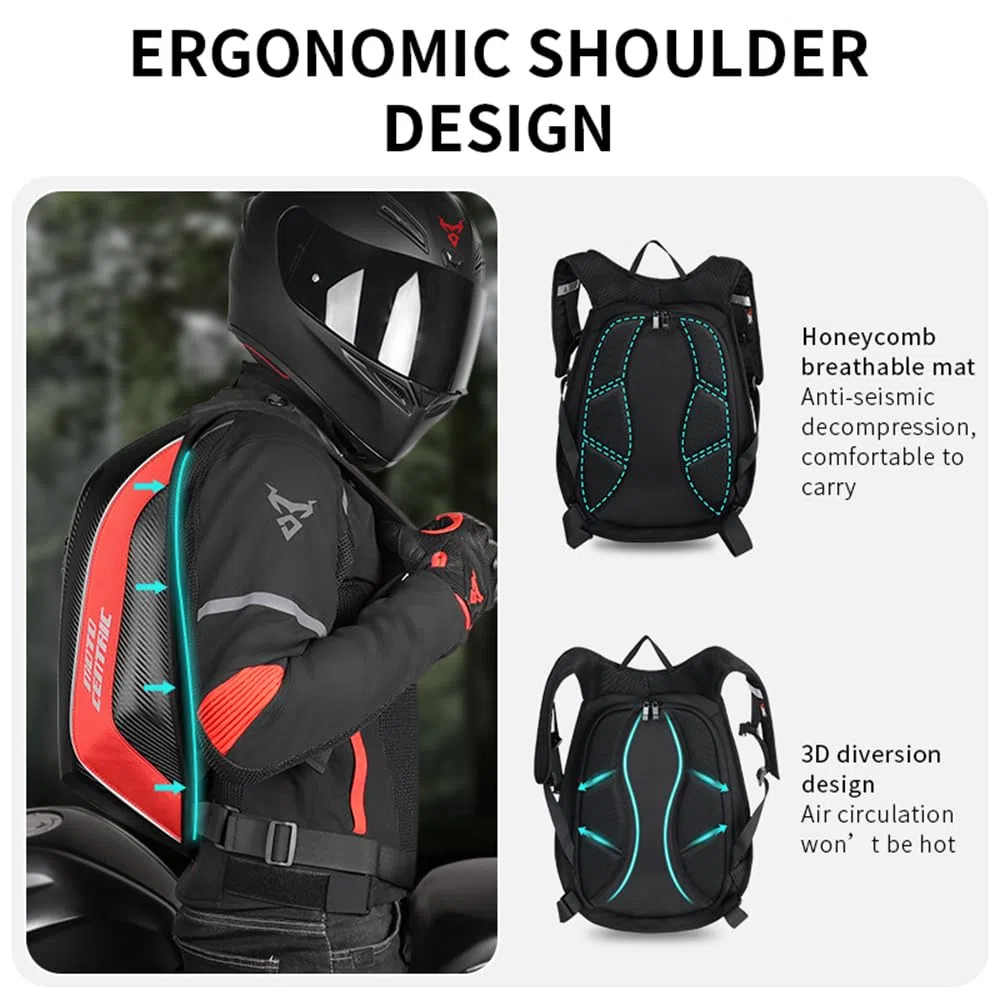 Zaino da motociclista impermeabile in fibra di carbonio zaino rigido riflettente moto viaggio valigia