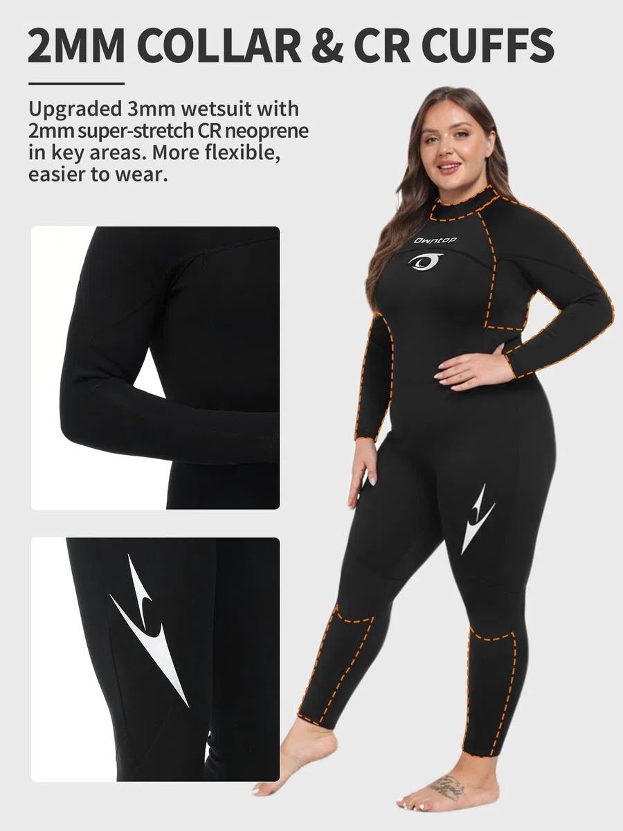 Owntop Muta da uomo e donna, in neoprene da 3/2 mm, con cerniera posteriore, per immersioni in acqua fredda, surf