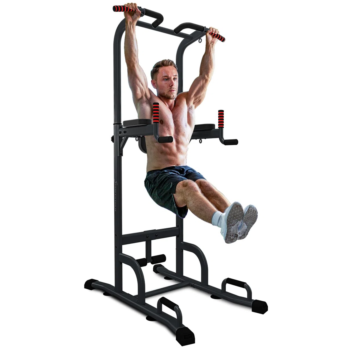 Sportstech Power Tower PT300 | Stazione di allenamento multifunzionale 7 in 1 | Torre per bodybuilding per trazioni e dip | Impugnature per flessioni + Anelli per corde di resistenza e sospensione