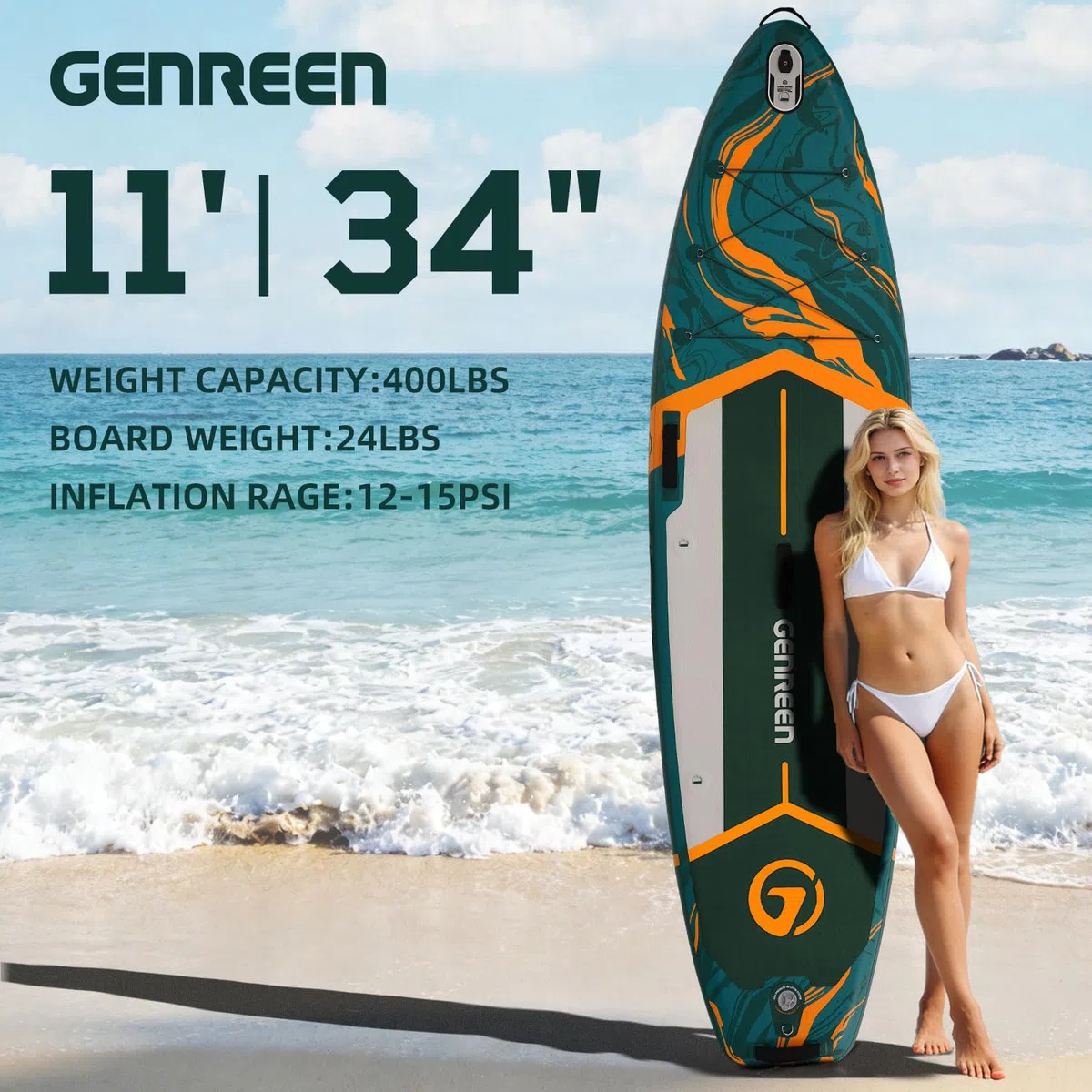 Tavole da paddle stand-up, 11 ft gonfiabili con accessori SUP, non scivola, doppio strato di PVC, motivo Monstera, 33 in extra large, per ragazzi e adulti