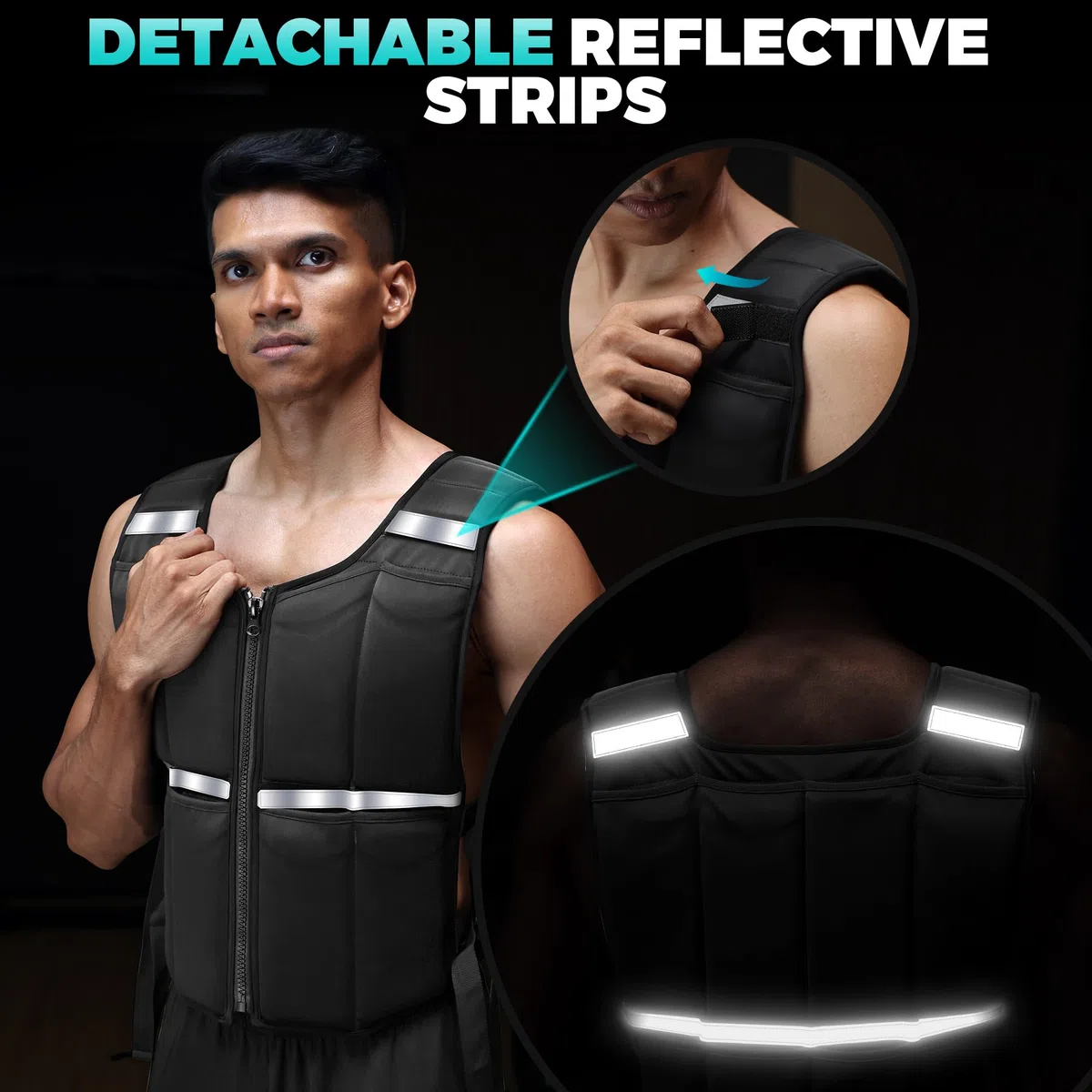 ONETWOFIT Gilet con pesi uomo regolabile da 20 kg,Gilet zavorrato per camminare con cerniera/16 pesi in silicone/Ferro, per allenamento della forza,camminata,palestra,strisce riflettenti