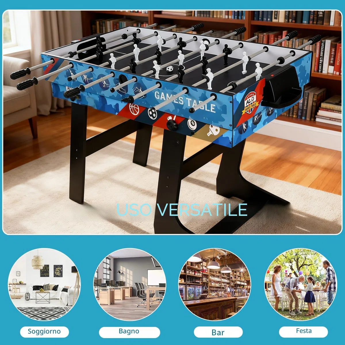 Set da tavolo multi-gioco 5 in 1 per bambini, ping-pong, biliardo, biliardino, hockey su scivolo, tiro al basket interattivo genitore-figlio regalo perfetto per i bambini (lunghezza 1,2 m)