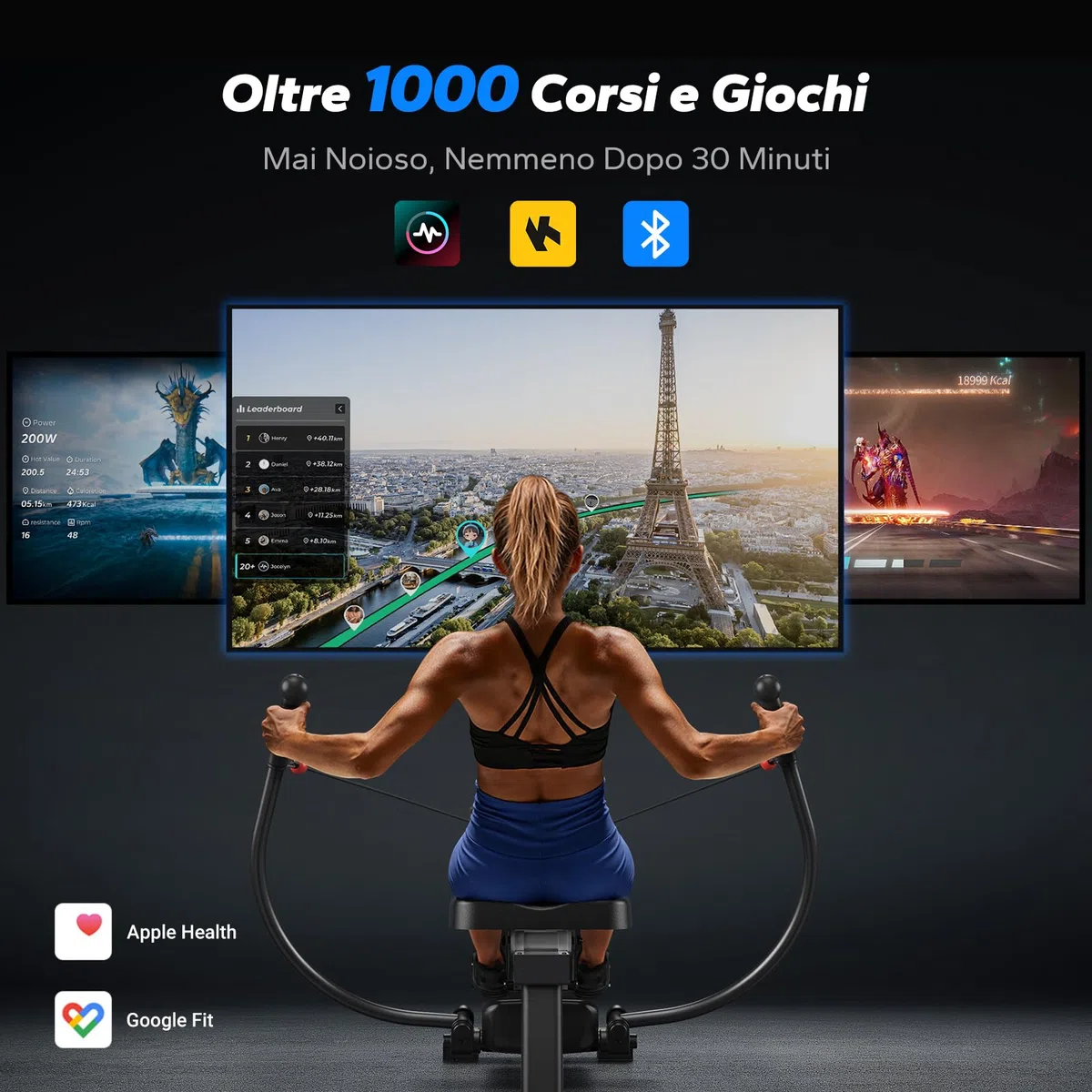 MERACH Vogatore per Casa con Mappa Interattiva Esclusiva e Giochi nell'APP, Aspetto Simile a uno Squalo, Esperienza di Remata Intensa, Salvaspazio, Adatto per l'Allenamento Completo del Corpo