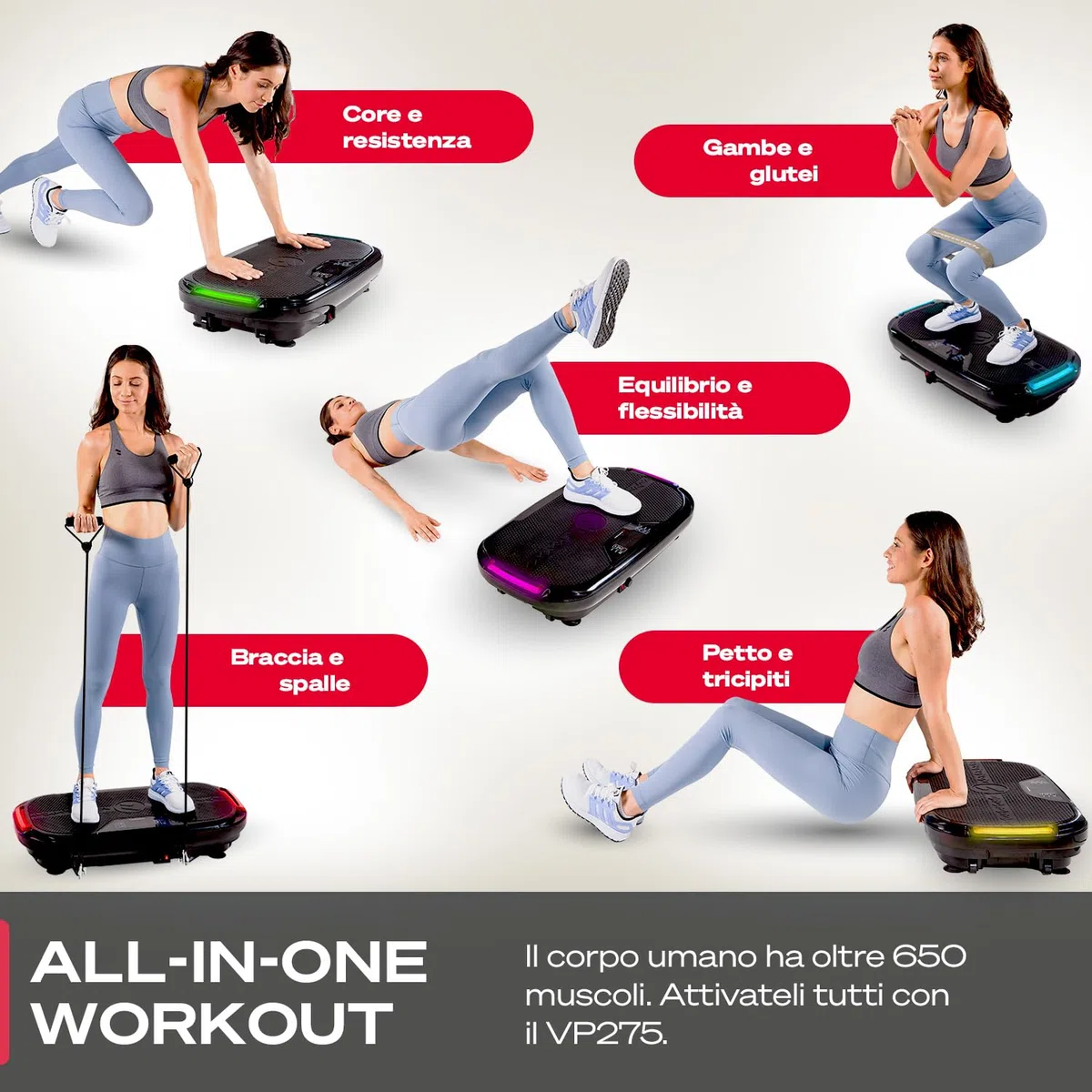 Sportstech VP275 – Piastra vibrante per la casa – 99 livelli di allenamento – Marchio di qualità tedesco – Fitness Training – Brucia i grassi e costruzione muscolare – Design antiscivolo 3D – App STL