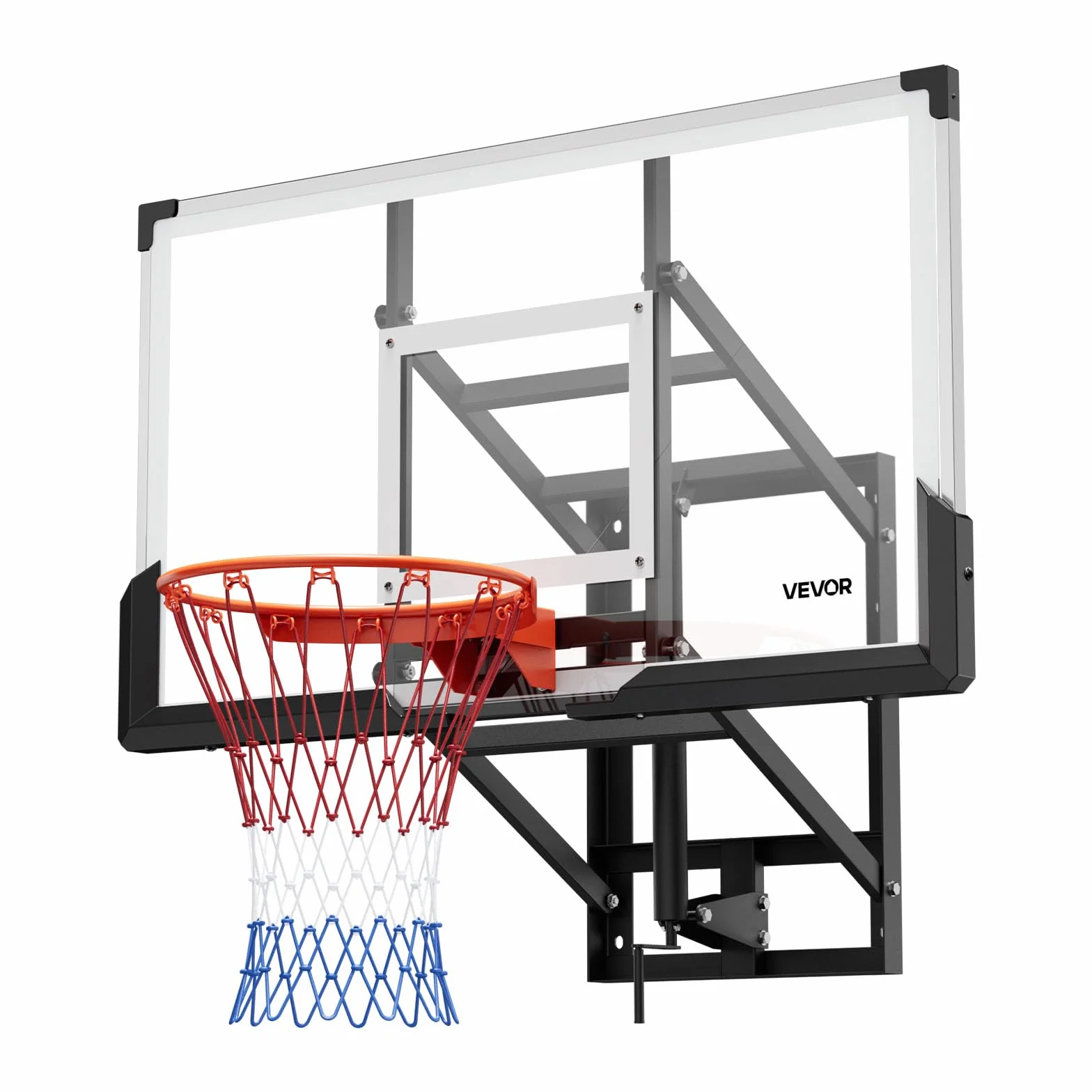 VEVOR Canestro da Basket a Parete con Tabellone in PC da 1371,6 mm e Tabellone con Spessore di 2 mm, Rete in Misto Nylon Spesso, Canestro da Basket Peso di 33,6 kg per Gioco Professionale