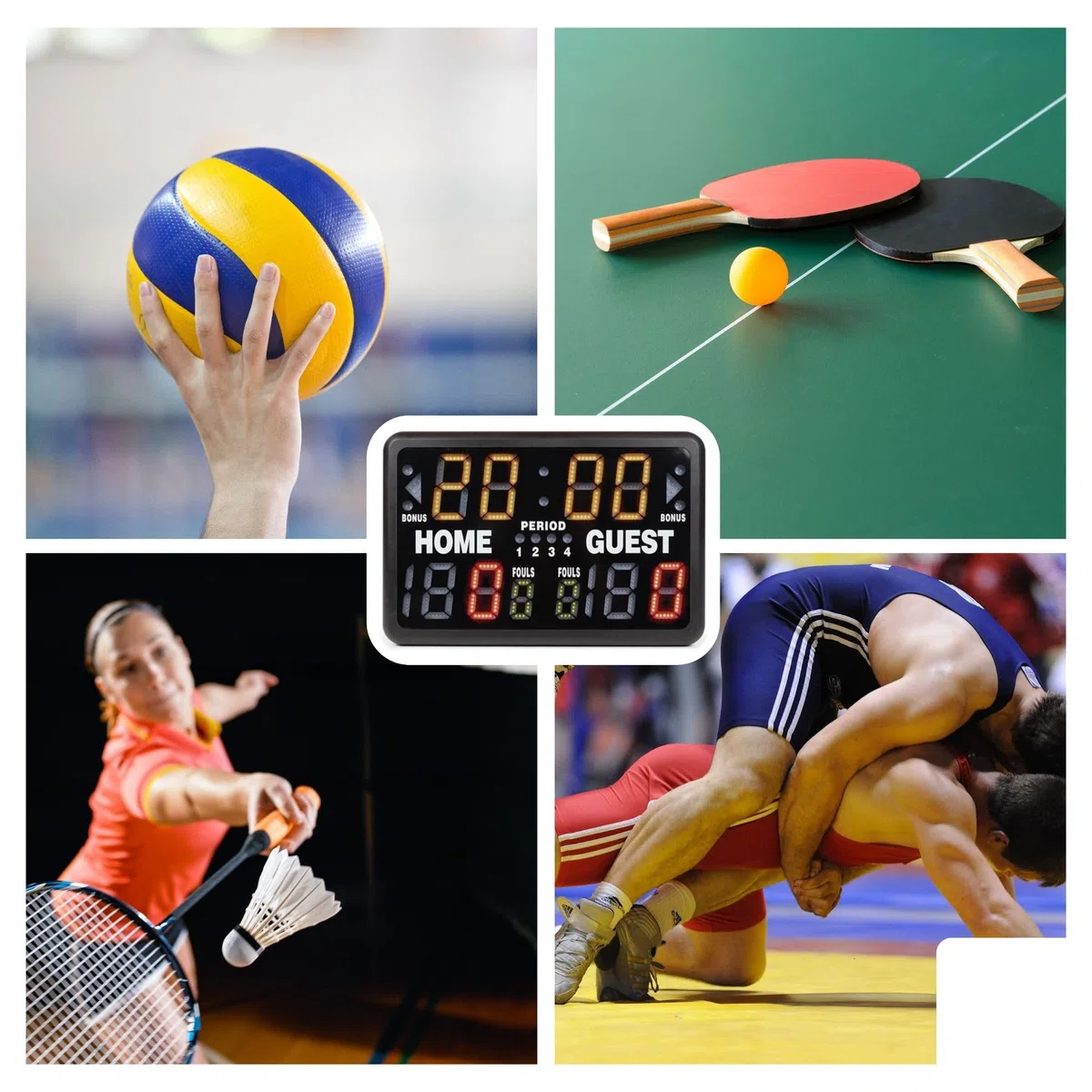 Perel Tabellone LED multisport digitale con timer sportivo e cronometro, modello da tavolo o autoportante, adatto per uso interno ed esterno sotto copertura, per allenamenti partite e tornei