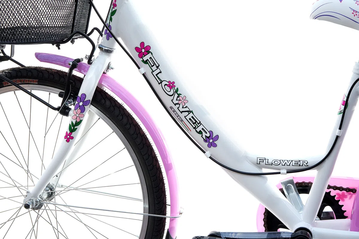 MADICKS Bicicletta Bambina Ragazza da Passeggio Misura 24 Bici con Cestino Floreale Bianco Rosa