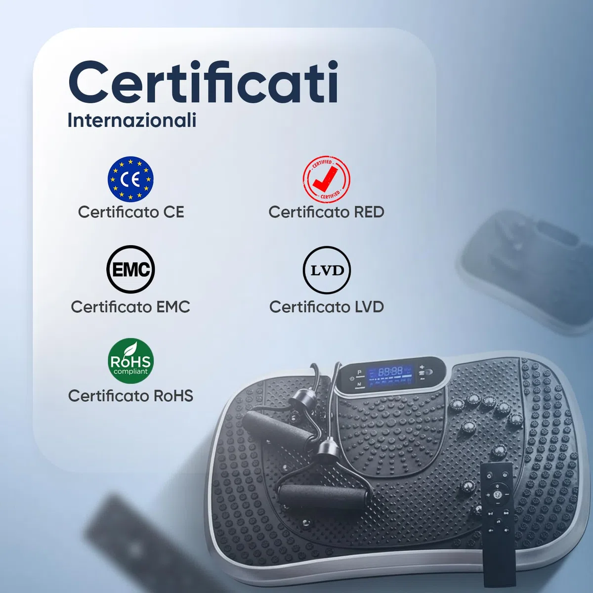 Pedana Vibrante per Allenamento a Casa, Workout e Massaggio, Pedana Fitness Oscillante con 5 Elastici Fitness, 99 Livelli di Intensità e Altoparlante Bluetooth 5.1, Vibration Plate Exercise Machine