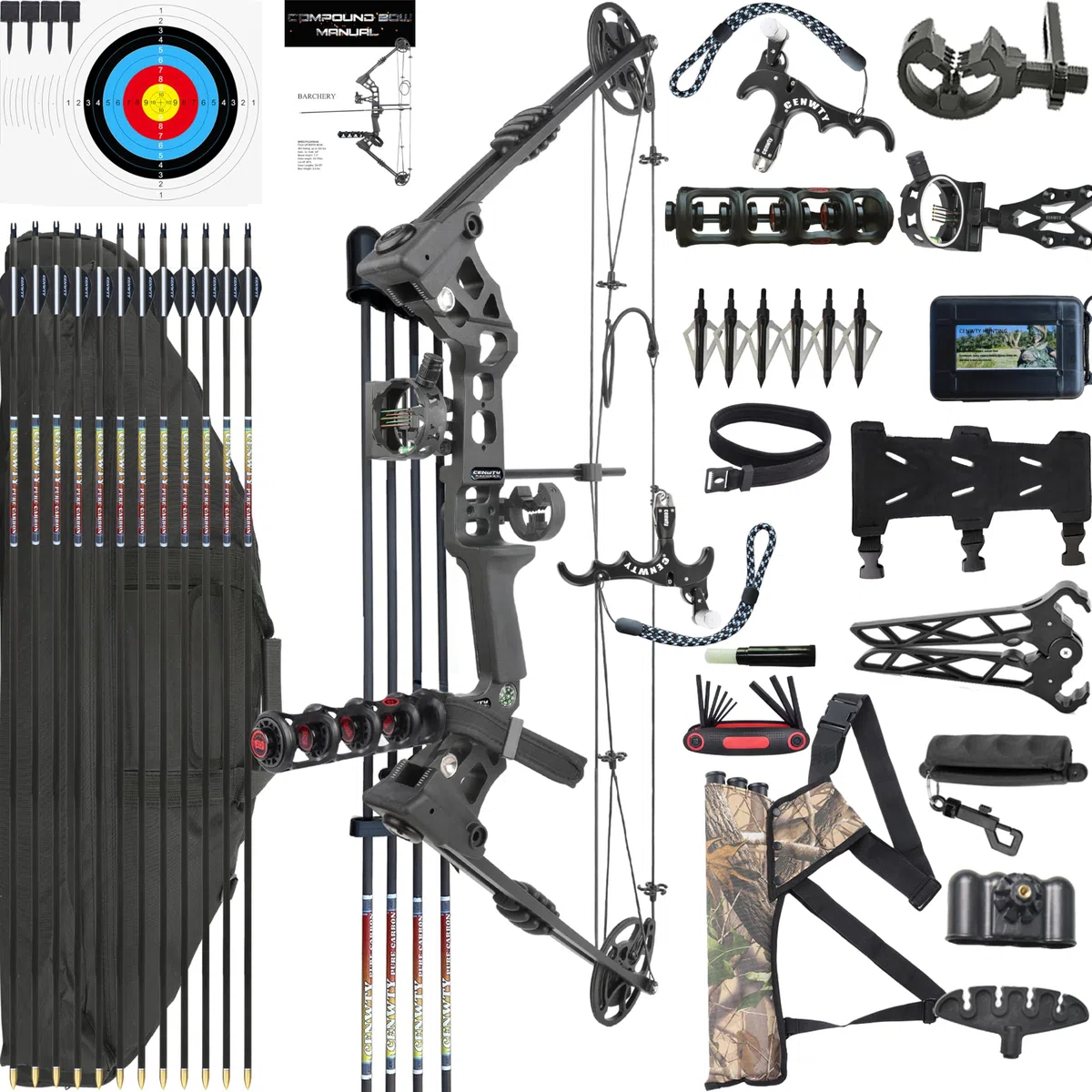 Arco Compound Set PRO Adulto 20-70 LBS Arco da Caccia e Pesca con L'Arco Freccia e Arco Composto Set Arco per Tiro con L'Arco Caccia Bersaglio Pratica Mancini Destrorsi