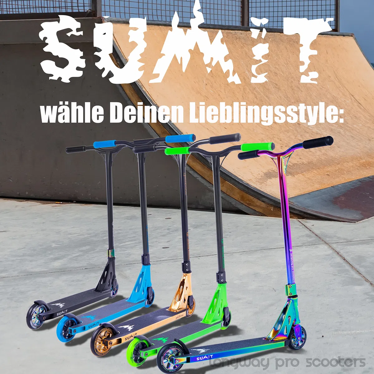 Longway Stunt Scooter – Summit – High End Profi StuntScooter, 6061 T6 Alu, cuscinetti a sfera ABEC 9, ruote da 110 mm con alluminio core, monopattino, scooter, scooter trick Scooter per bambini, ragazzi e professionisti, verde